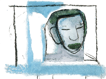 Kopje in blauw, 2004, 30 x 39,5 cm, gem. tech. op papier